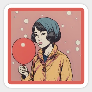 Handsome Asian Woman with Balloon Sticker